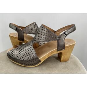 Dansko Teagan Metallic Bronze Silver Sandal Heel Peep Open Toe 41 10 10.5 NWB